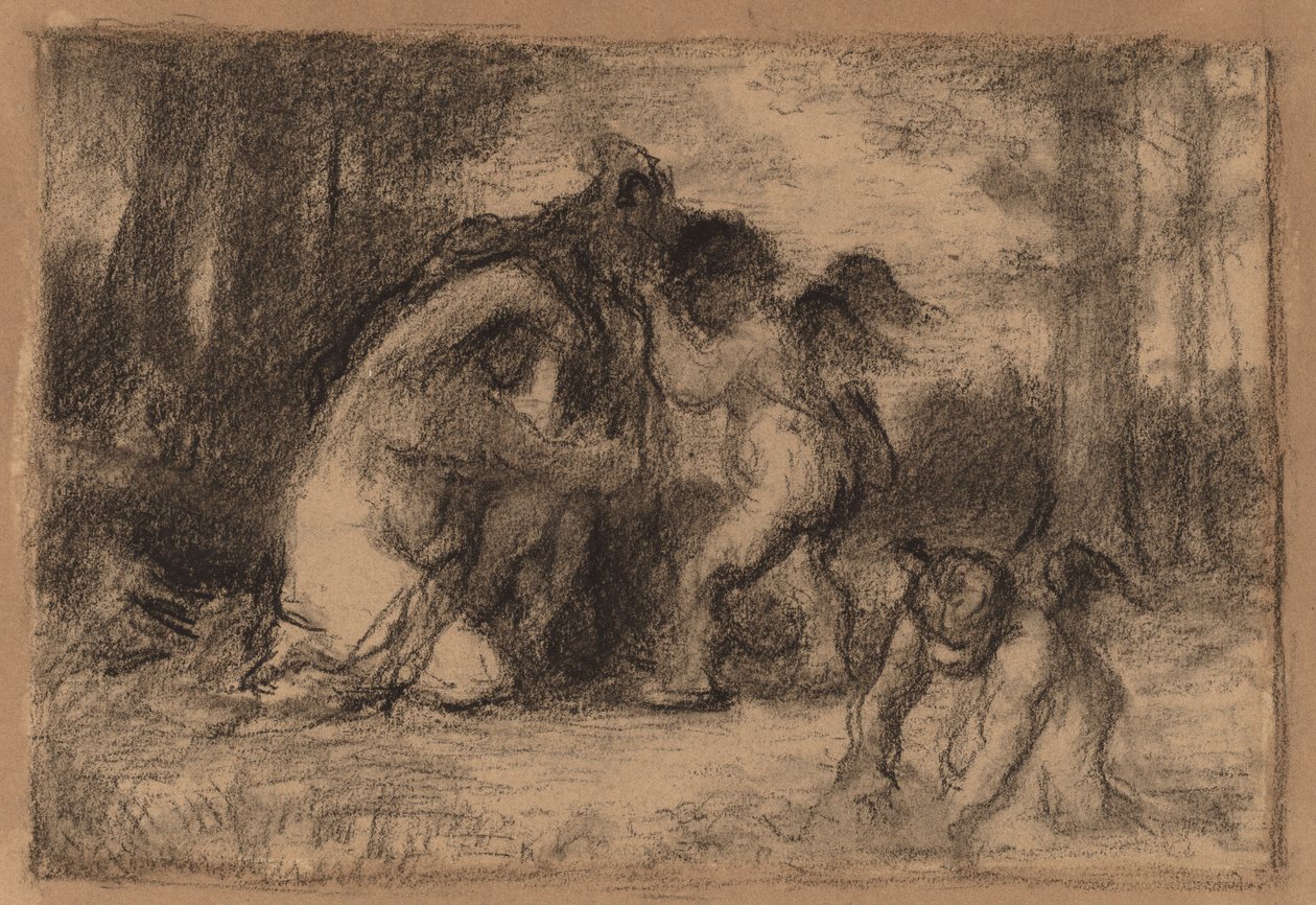 Putti Bir Kadının Soyunmasına Yardım Eden Ormanlık Manzara by William Perkins Babcock