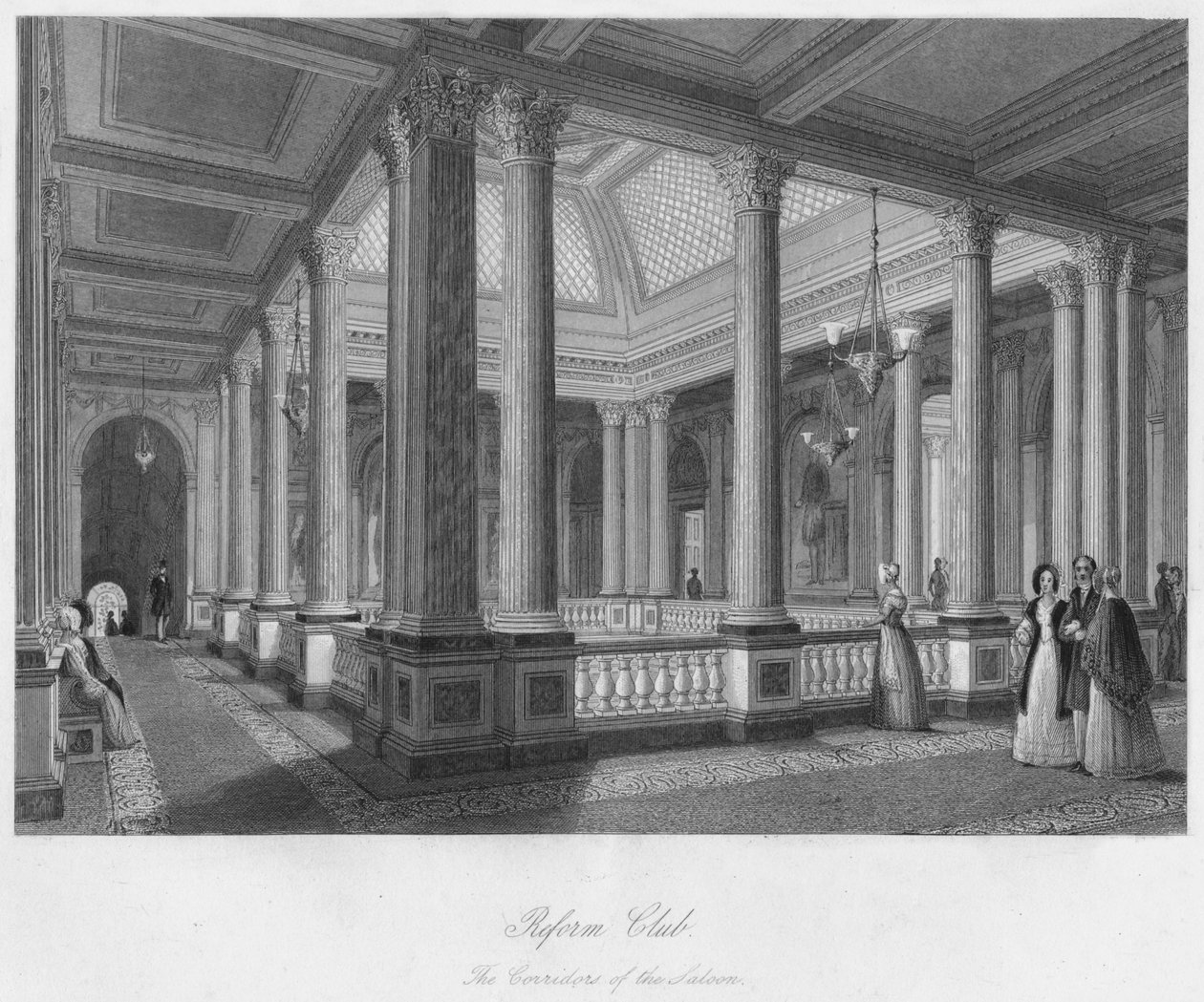 Reform Kulübü. Salonun Koridorları, c1841 by William Radclyffe