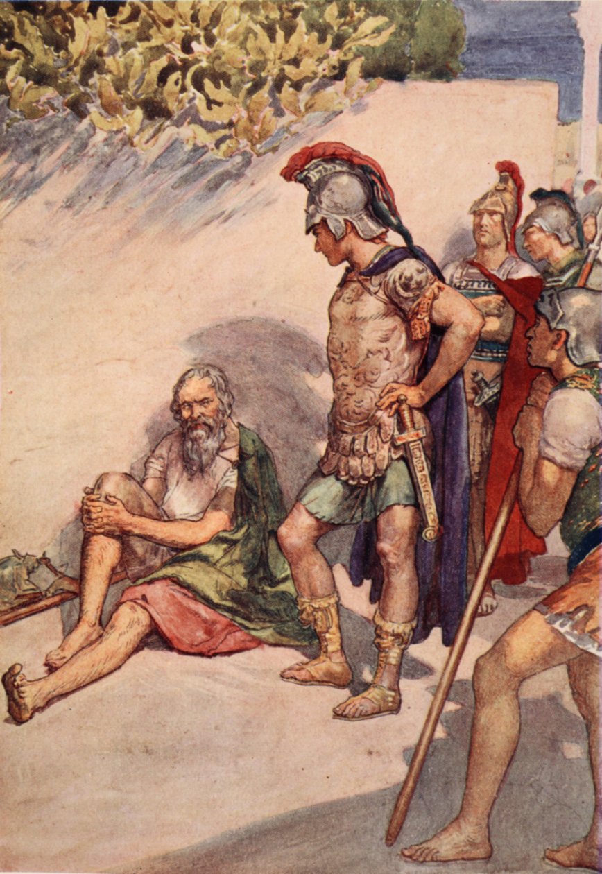 Alexander ve Diogenes, 'Plutarch's Lives for Boys and Girls'den bir çizim, WH Weston tarafından yeniden anlatıldı, Londra c.1910 by William Rainey
