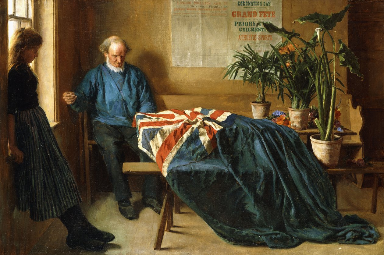 Coronation Day için Hazırlık, Chichester, c.1902 (tuval üzerine yağlı boya) by William Rainey