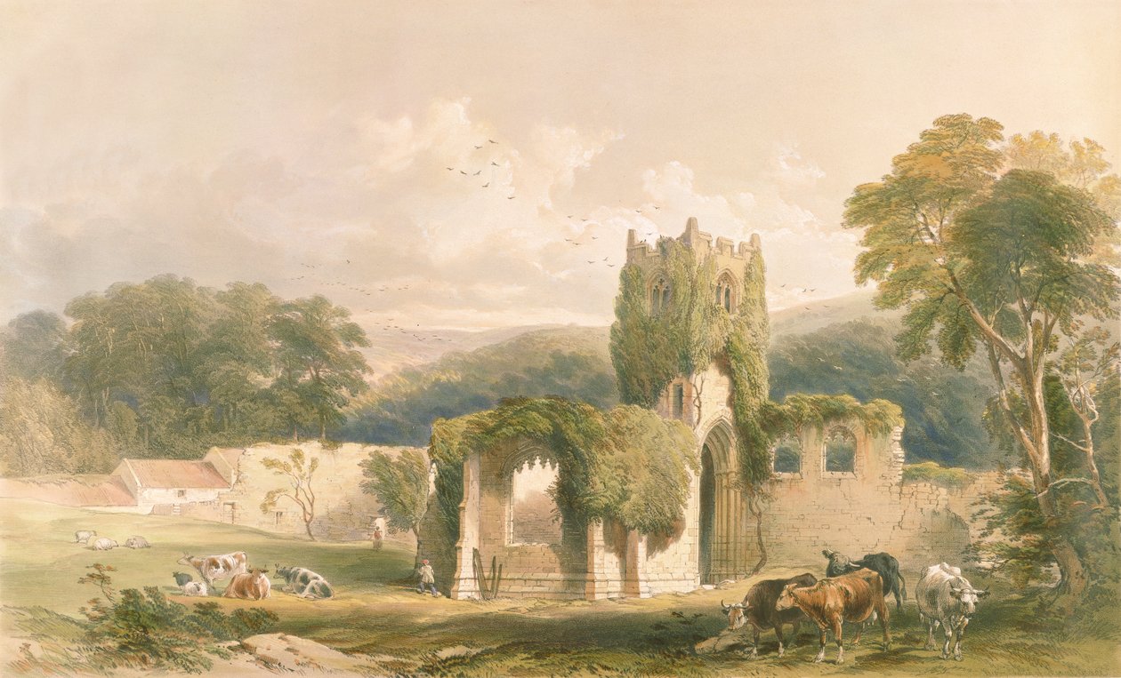 Mount Grace Manastırı, kilisenin dışı, George Hawkins (1819-52), 1842 tarafından oyulmuş 'Yorkshire Manastır Harabeleri'nden by William Richardson