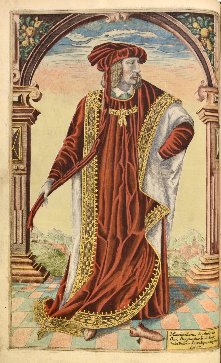 Onur Askeri ve Sivil İmparator Maximilian I, William Segar, pub. Robert Barker, Londra, 1602 (el renkli gravür) by William Rogers