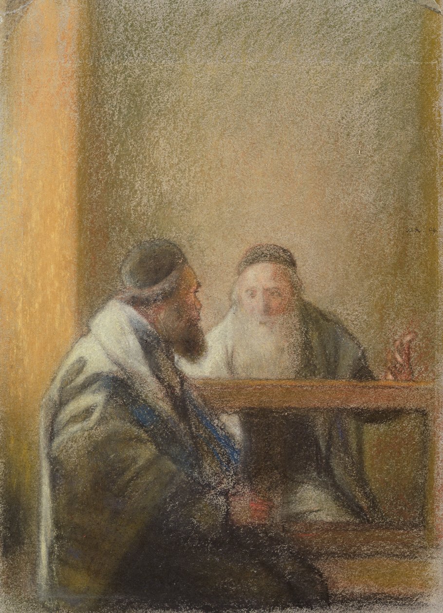 İki Hahamlı İç Mekan (kağıt üzerinde pastel) by William Rothenstein