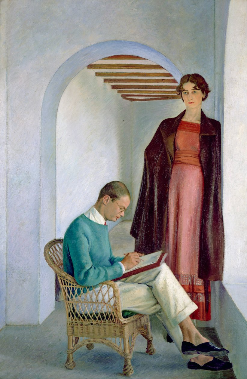 Sanatçının Oğlu ve Karısı veya Bir İç Mekanda İki Figür, 1930-35 dolayları (tuval üzerine yağlı boya) by William Rothenstein