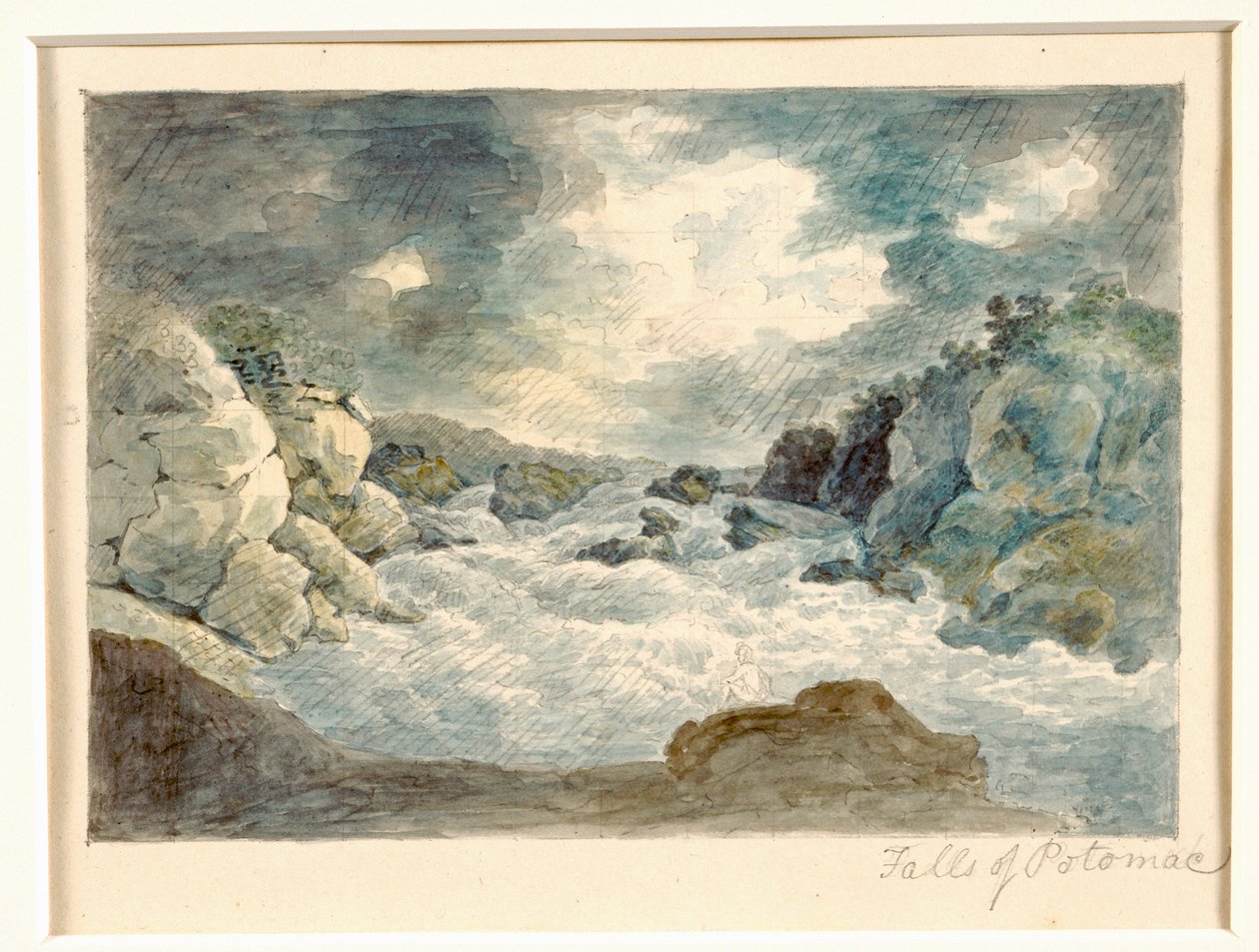 Potomac Şelalesi, c.1800-10 (kağıt üzerine kurşun kalem ve sulu boya) by William Russell Birch
