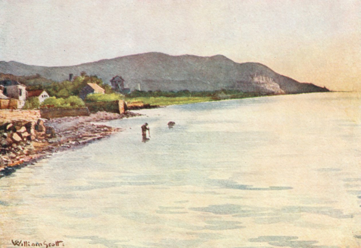 Kıyıda, Diano Marina, Uzaktaki Cervo (renkli taş baskı) by William Scott