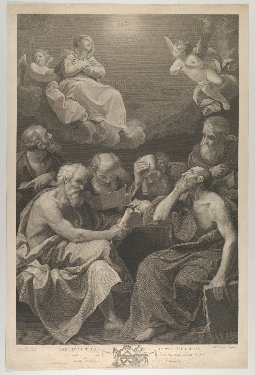 Kilise doktorları kitaplara ve belgelere danışıyor ve Bakire'yi düşünüyor ..., 1785 by William Sharp