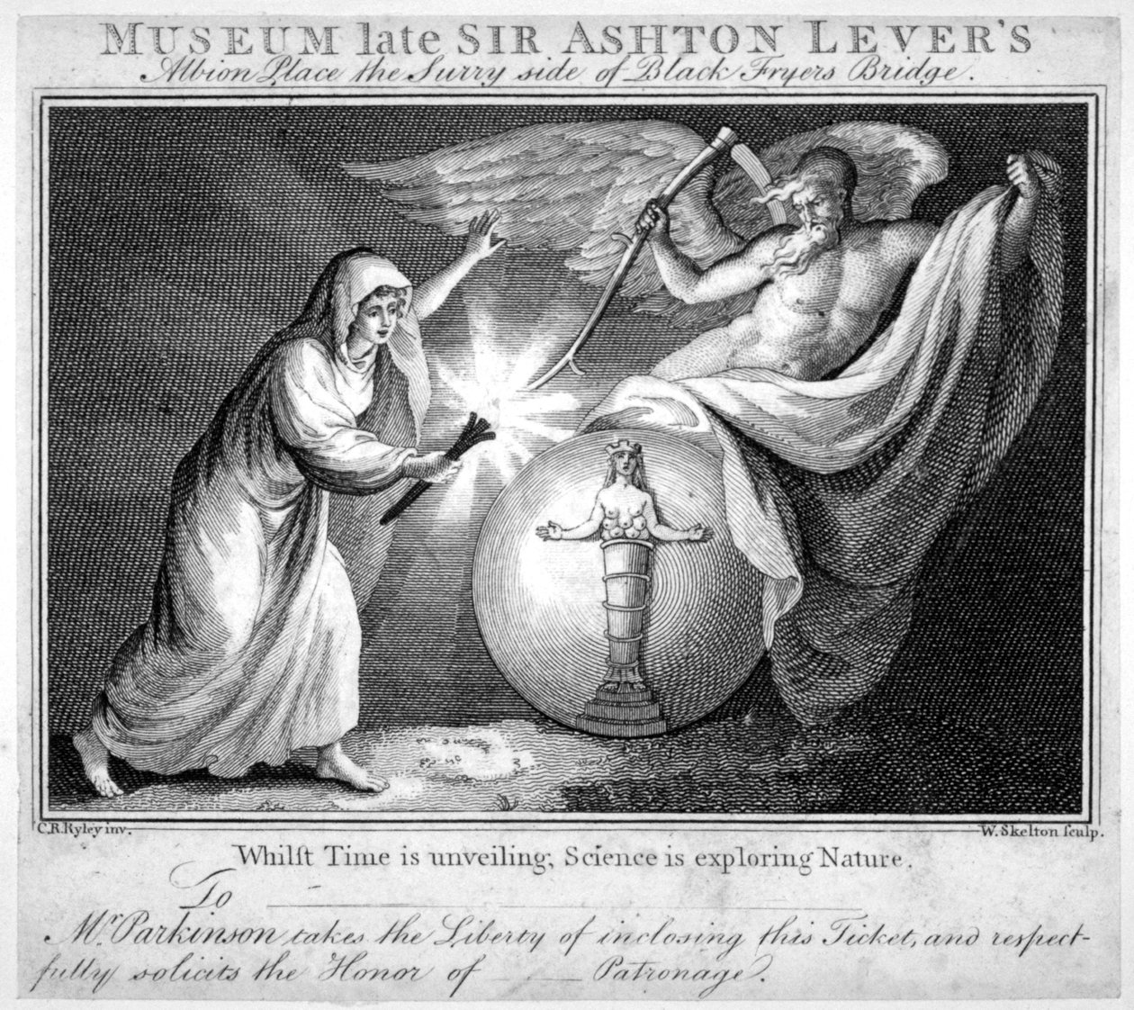 Leverian Müzesi için bilet, Albion Place, Southwark, Londra, c1805 by William Skelton