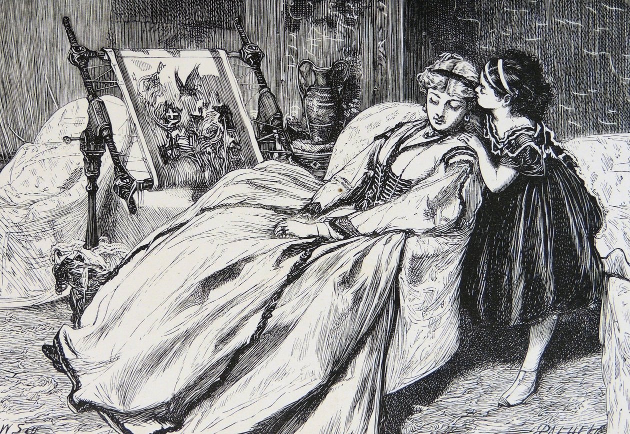 Bir parça oya üzerinde çalışan anne by William Small