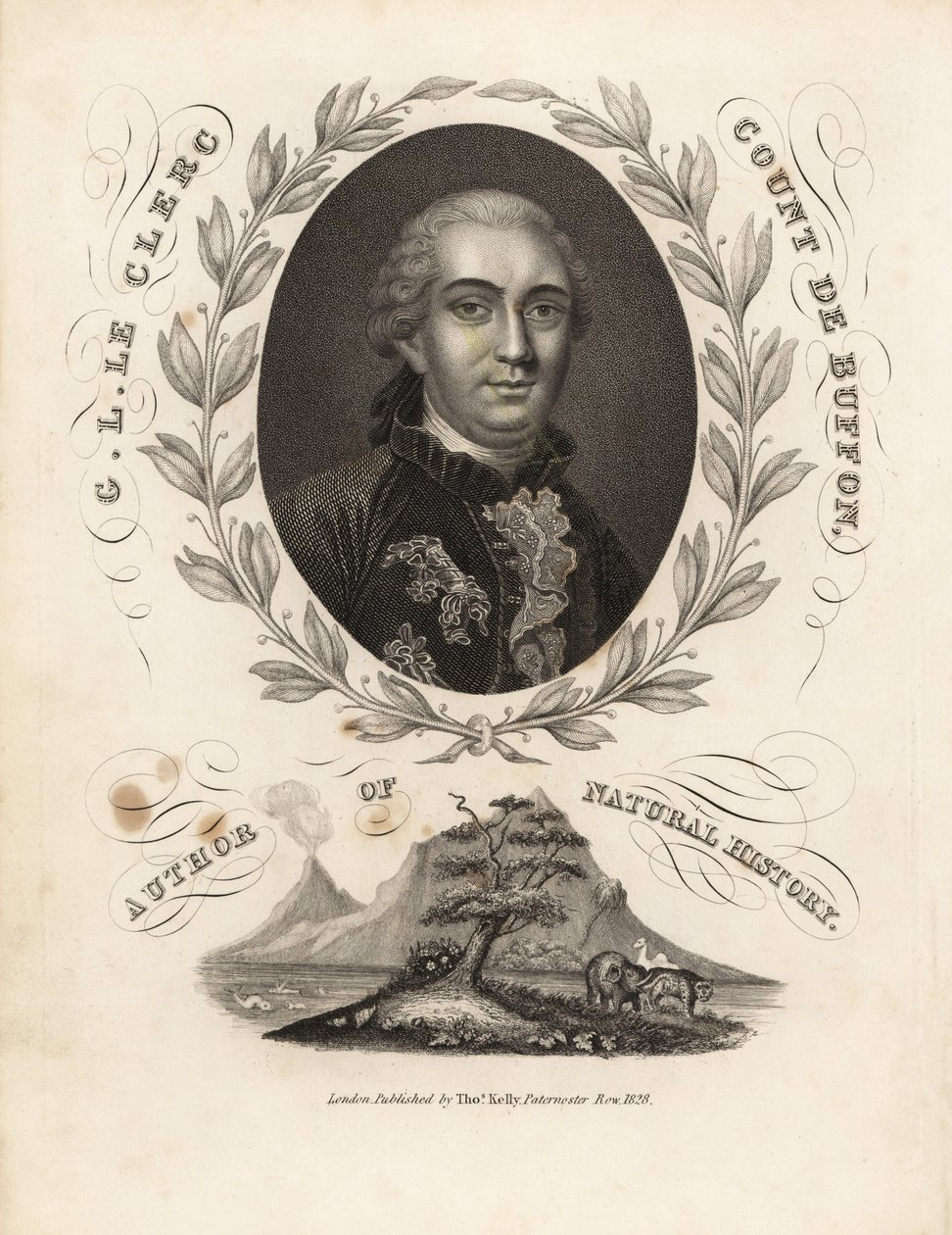 Defne çelenk içinde Kont Georges Buffon portresi by William Smellie