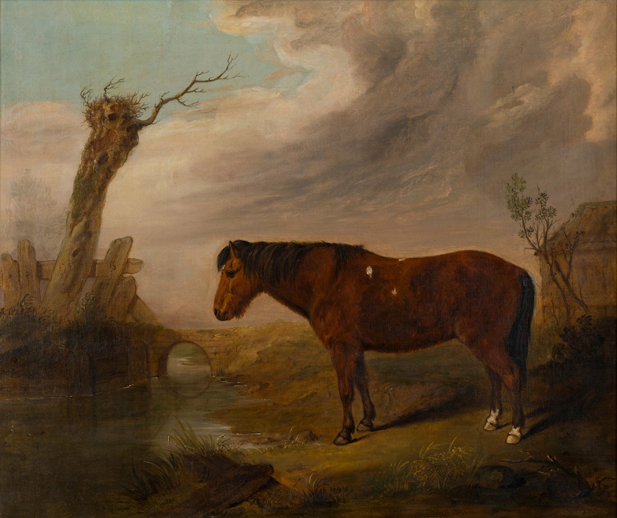 Nehir Kenarında Bir Bay Pony, 1823 dolayları (tuval üzerine yağlı boya) by William Smith