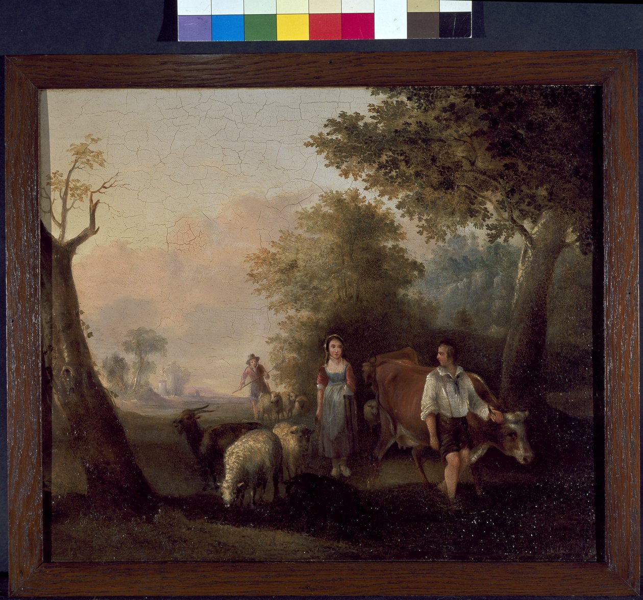 Sığır ve koyun ile manzara (ahşap panelde yağ) by William Snr. (follower of) Shayer
