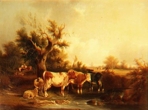 Derenin Yanında Sığırların Olduğu Ormanlık Bir Peyzaj by William Snr. Shayer