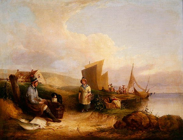 Balıkçılar ile sahil sahnesi (tuval üzerine yağlı boya) by William Snr. Shayer