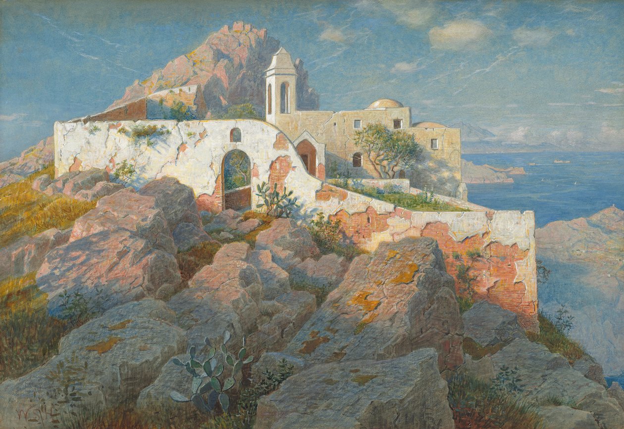 Santa Maria a Cetrella, Anacapri, c.1892 (grafit üzerine sulu boya ve guaj boya) by William Stanley Haseltine