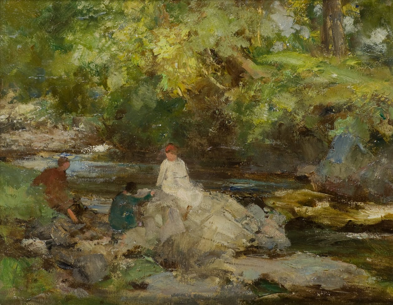 Nehir Kenarında Üç Figür (tuval üzerine yağlı boya) by William Stewart MacGeorge
