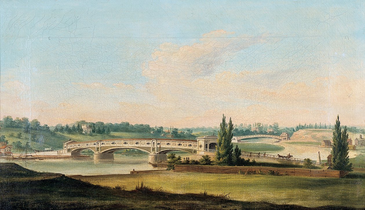 Schuylkill Nehri üzerindeki bir köprüden bir görünüm by William Strickland