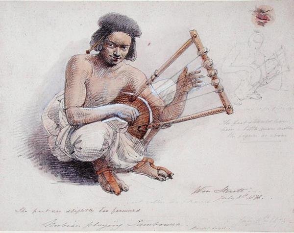 Nubian Tef Çalıyor, 8 Temmuz 1878 (kalem ve kağıt üzerinde yıkama) by William Strutt