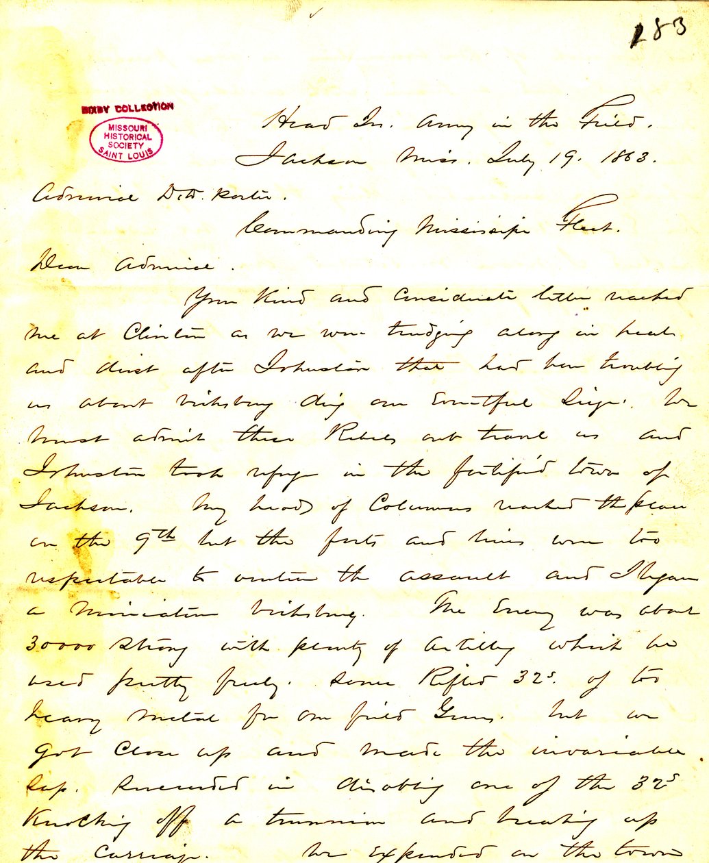 W. T. Sherman, karargah, Army in the Field, Jackson, Mississippi