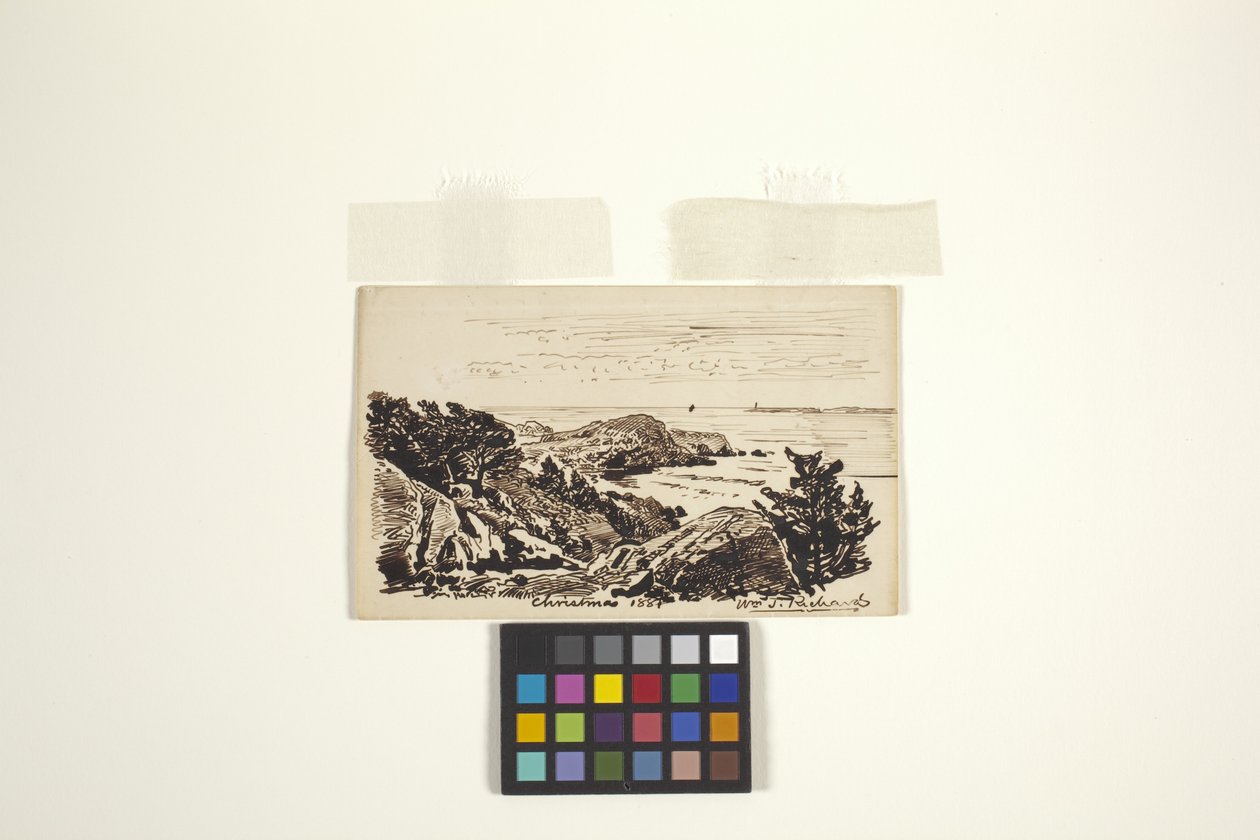 Deniz manzarası (krem dokuma kağıt üzerine kalem ve mürekkep) by William Trost Richards