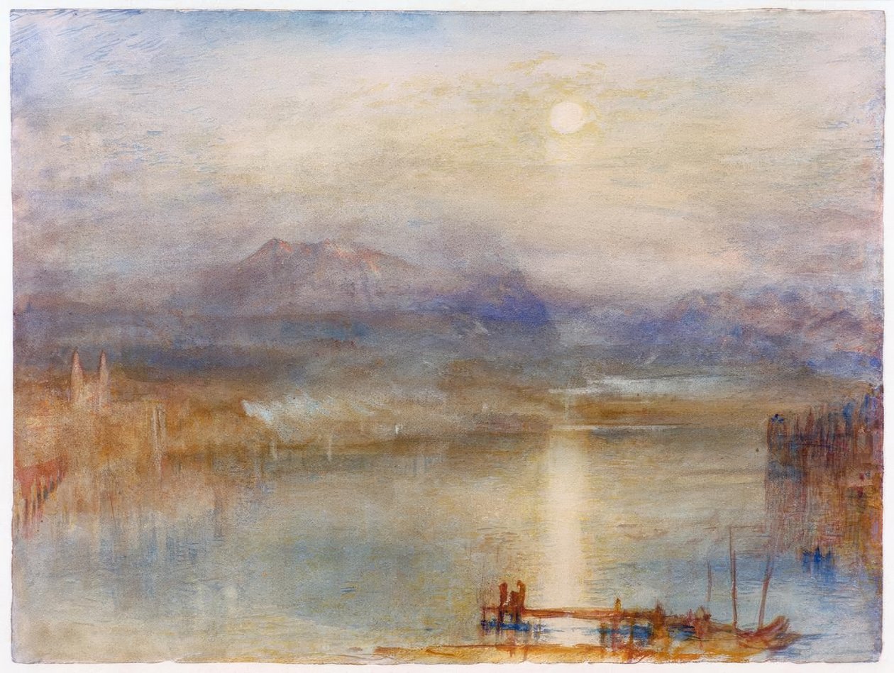 Arka planda Lucerne Gölü üzerinde ay ışığı by Joseph Mallord William Turner
