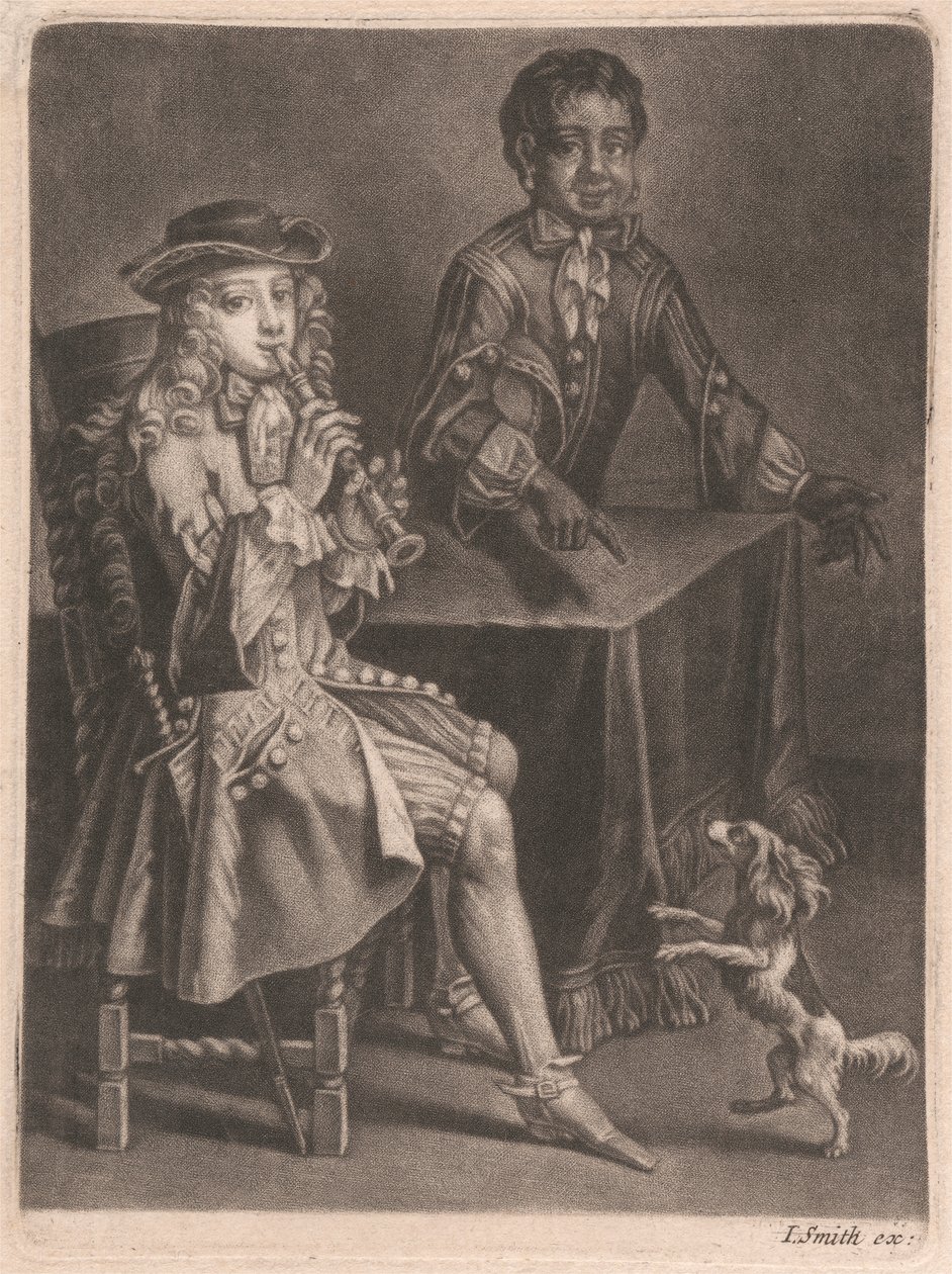 İki Genç Adam, Biri Teyp Çalıyor, Diğeri Dans Eden Bir Köpeği İşaret Ediyor by William Vincent