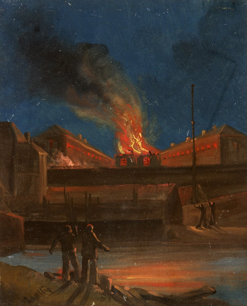 Bristol Riots: The Gaol Burning, c.1831 (kağıt üzerinde yağlı boya) by William W. Wheatley