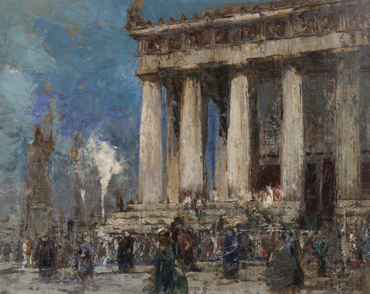 Yunan Tapınağı, 1919 (kağıt üzerine yağlı boya) by William Walcot