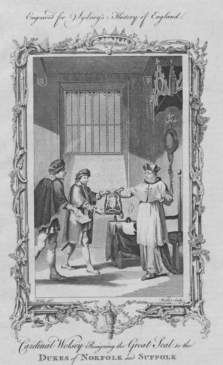 Kardinal Wolsey, Norfolk ve Suffolk Dükleri için Büyük Mühürden istifa ederken, 1773. by William Walker