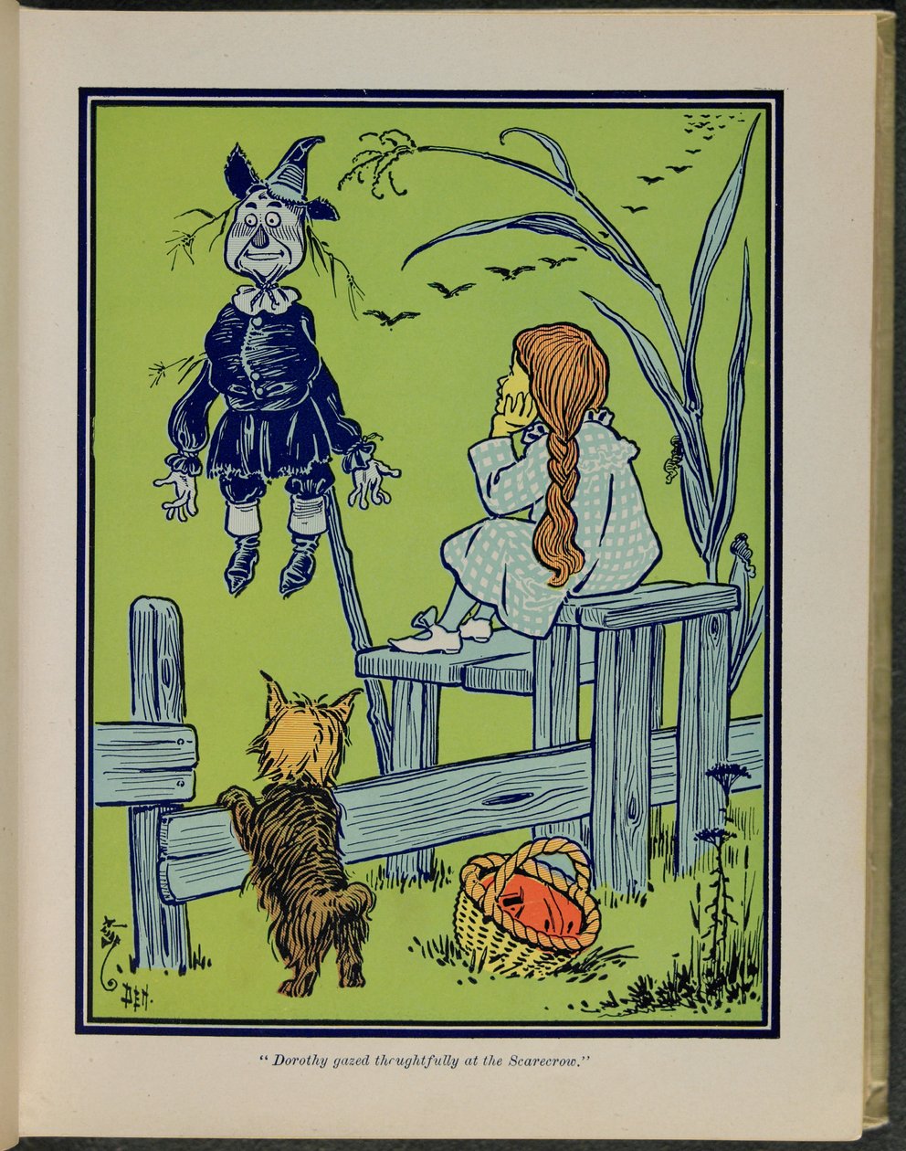 "Dorothy düşünceli düşünceli Korkuluğa bakıyor", Lyman Frank Baum