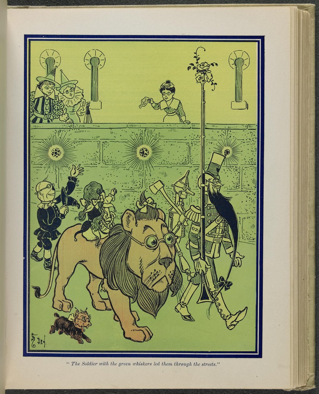 "Yeşil bıyıklı asker onlara sokaklarda yol gösterdi", Lyman Frank Baum