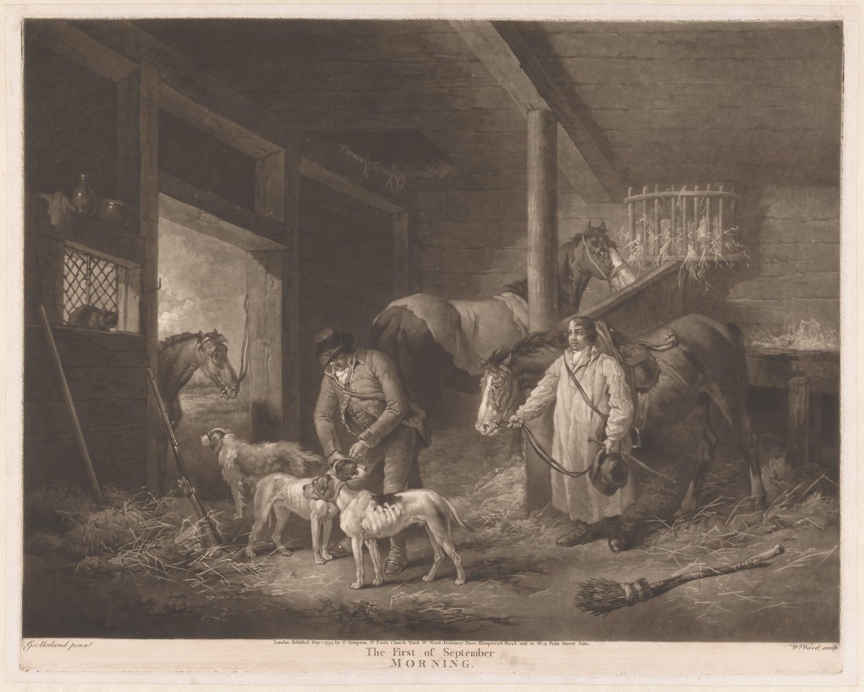 Ahırdaki avcılar hayvanlarını hazırlıyor Eylülün İlk Sabahı (nesnedeki başlık) by William Ward