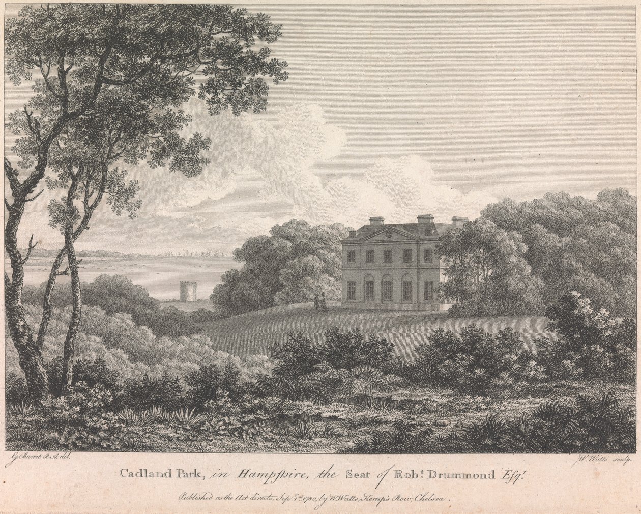 Hampshire'daki Cadland Park, Robert Drummond'un Koltuğu, Esquire (W. Watts tarafından yayınlandı); sayfa 56 (Birinci Cilt) by William Watts