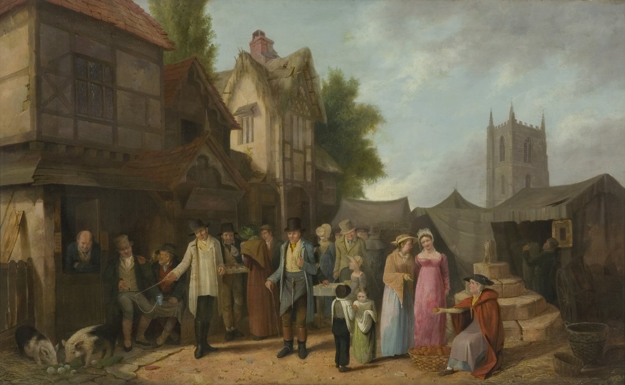 Scene outside an Inn, perhaps at Long Ashton, Bristol, c.1824 (oil on panel) by William West