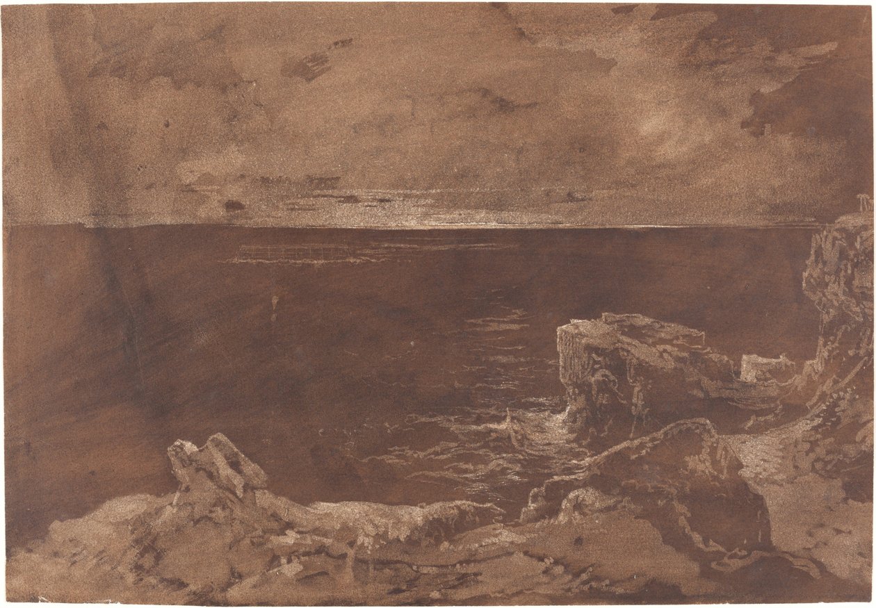Ay Işığında Kayalık Bir Sahil by William West or Samuel Jackson