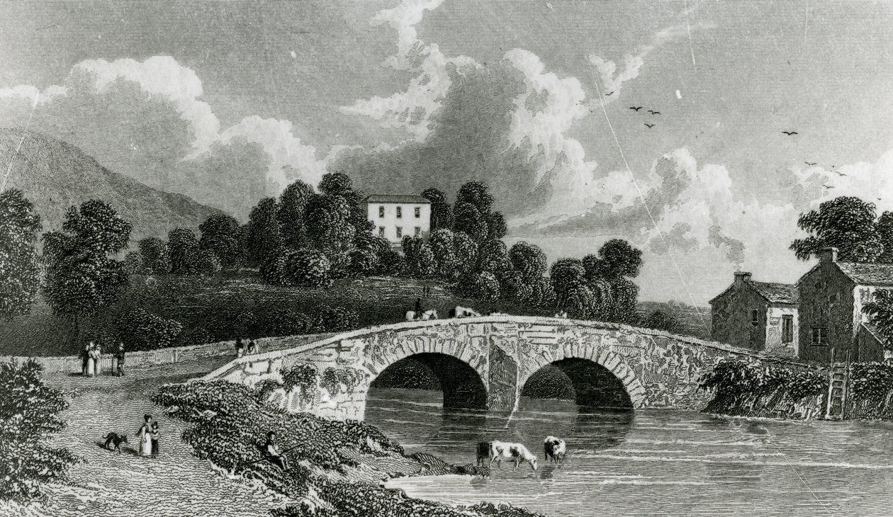Greta Hall ve Keswick Köprüsü, E. Francis tarafından oyulmuş, 1842 by William Westall