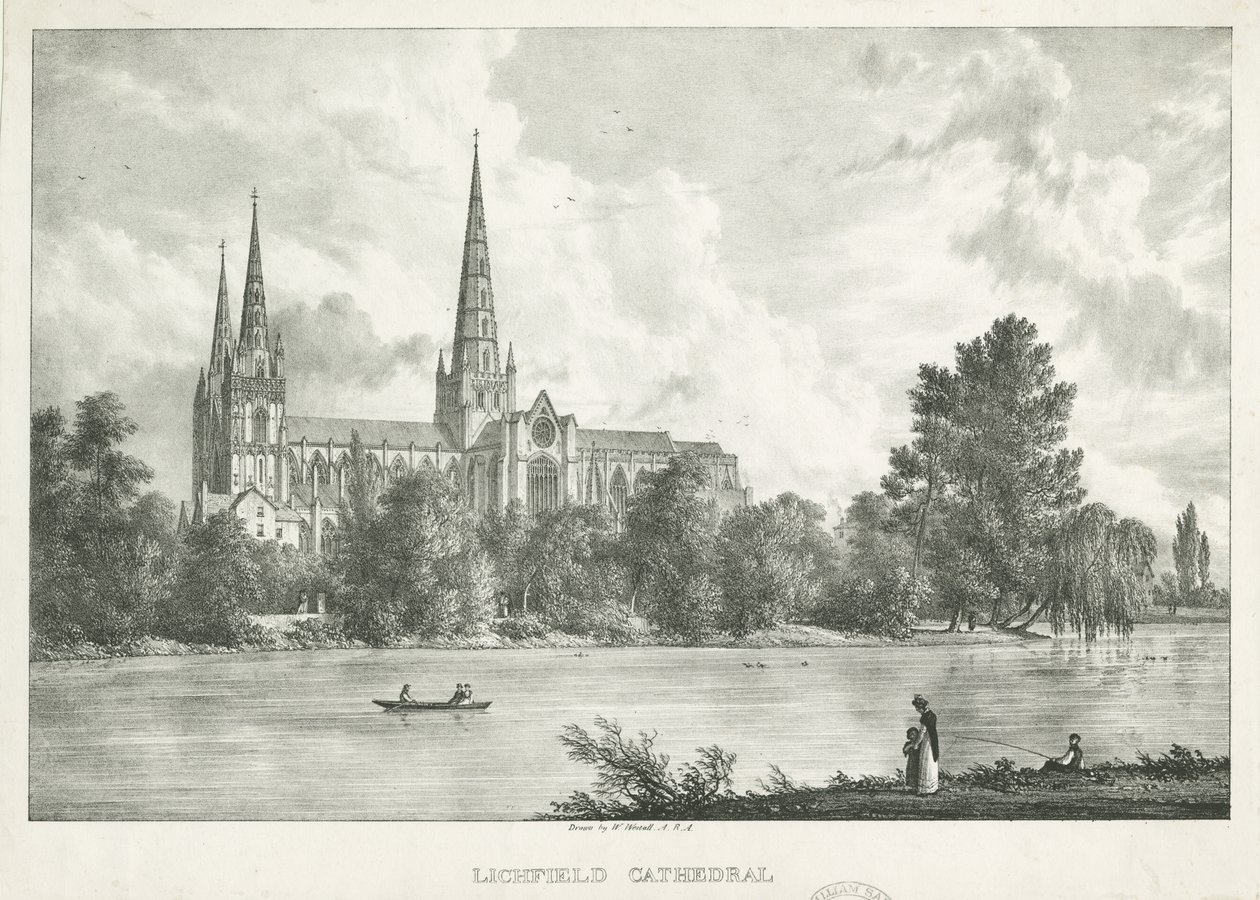 Lichfield Katedrali - Güney Görünümü: litografi, nd [1781-1850] by William Westall