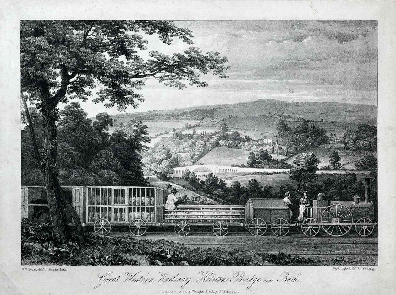Great Western Demiryolu, Bath yakınlarındaki Kelston Köprüsü, 1835-40 dolayları (kağıt üzerinde lito) by William Weston Young