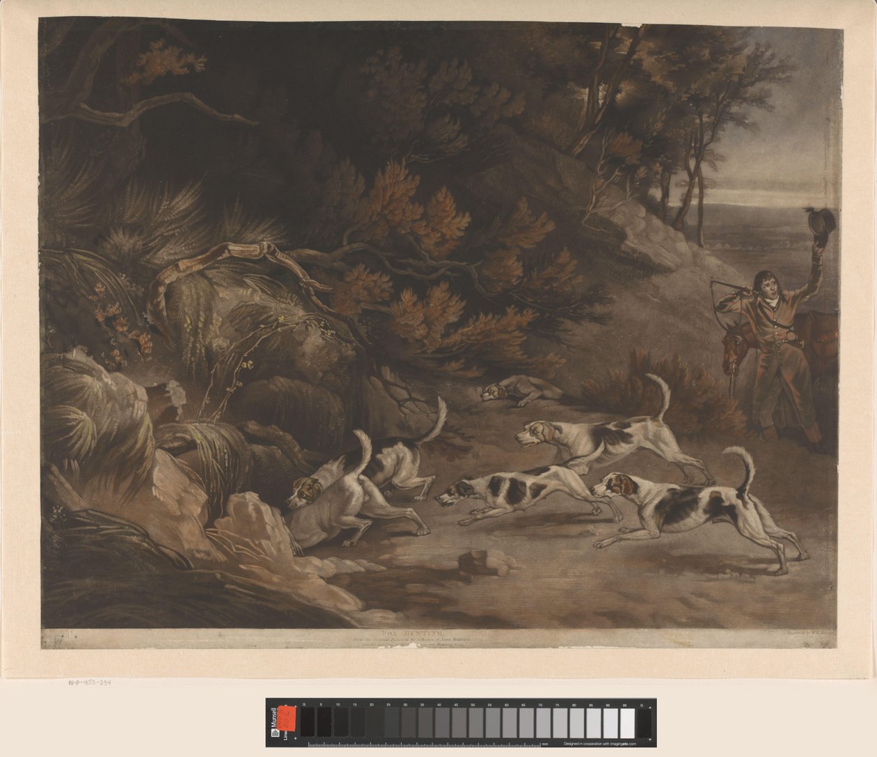 Tilki avında avcı ve av köpekleri Tilki avı (nesne üzerindeki başlık) by William Whiston Barney