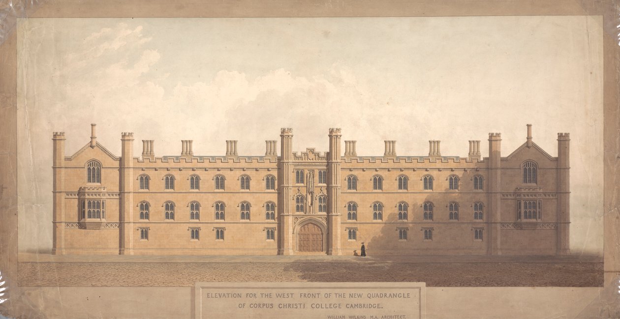 Corpus Christi College, Cambridge'in Yeni Dörtgeninin Batı Cephesi Yüksekliği by William Wilkins