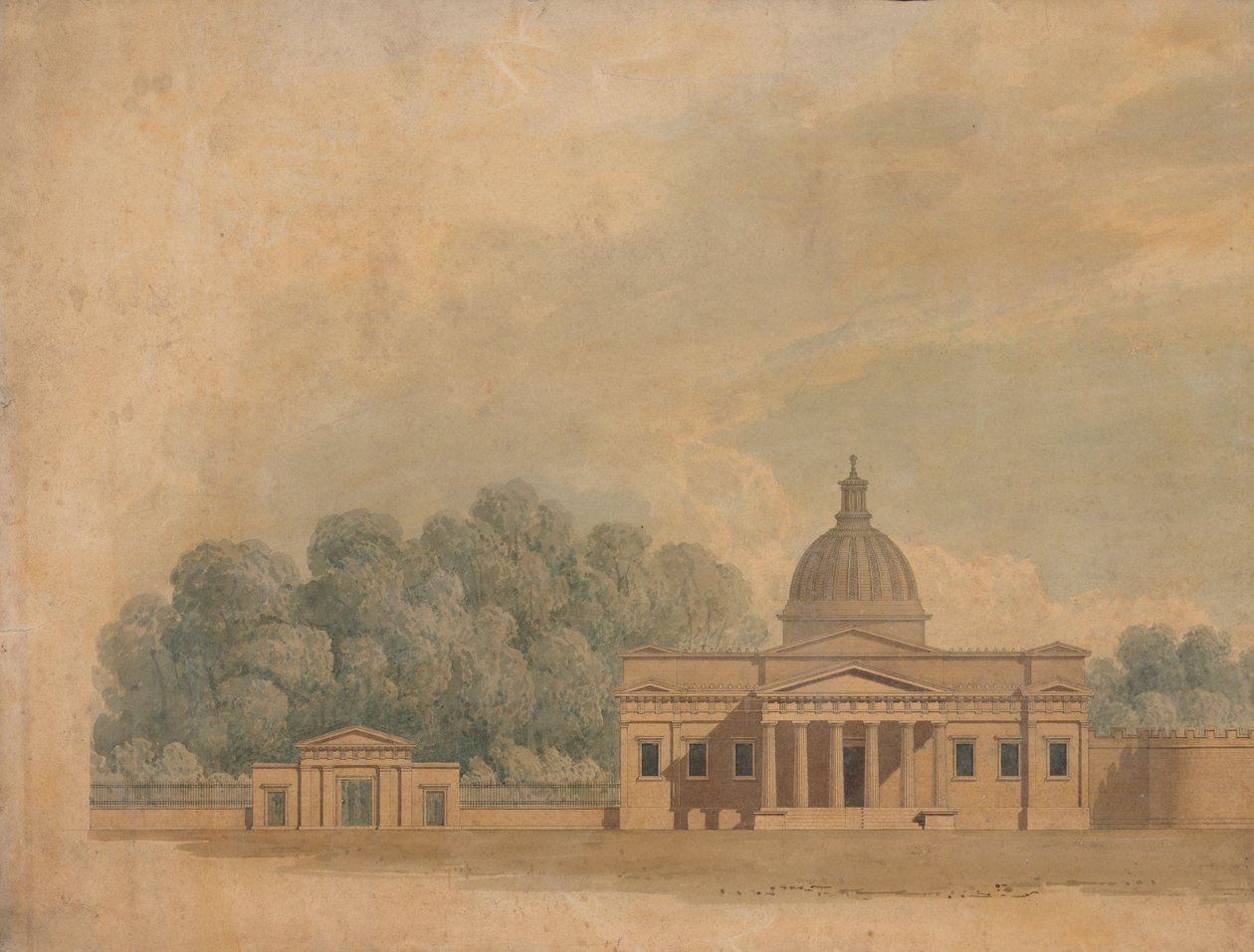Downing College, Cambridge için Önerilen Binanın Yüksekliği by William Wilkins