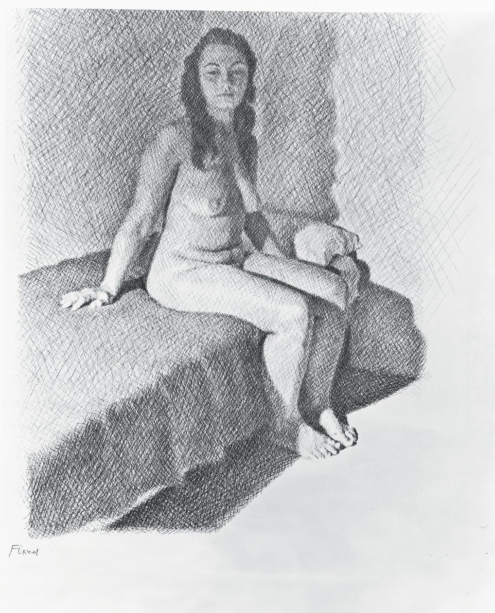 Seated Nude, c.1968-74 (kağıt üzerine kurşun kalem) by William Wilkins