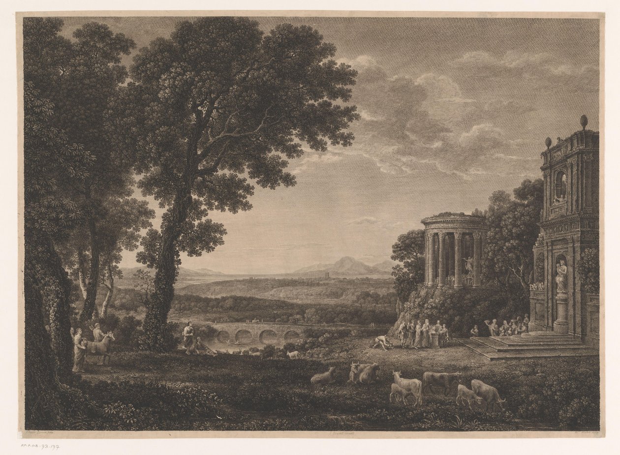 Apollon Tapınağı Önünde Kurban Eden Psişenin Babası ile Manzara by William Woollett