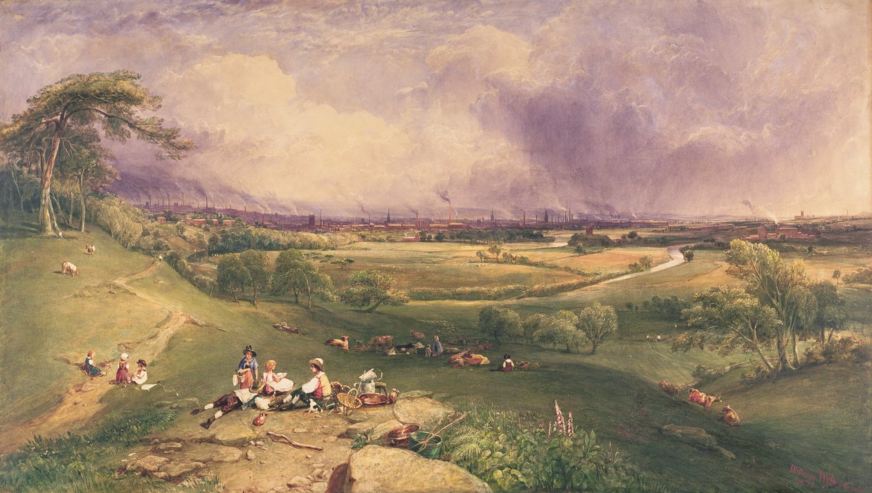 Cliff'ten Manchester, Higher Broughton (kağıt üzerine suluboya) by William Wyld