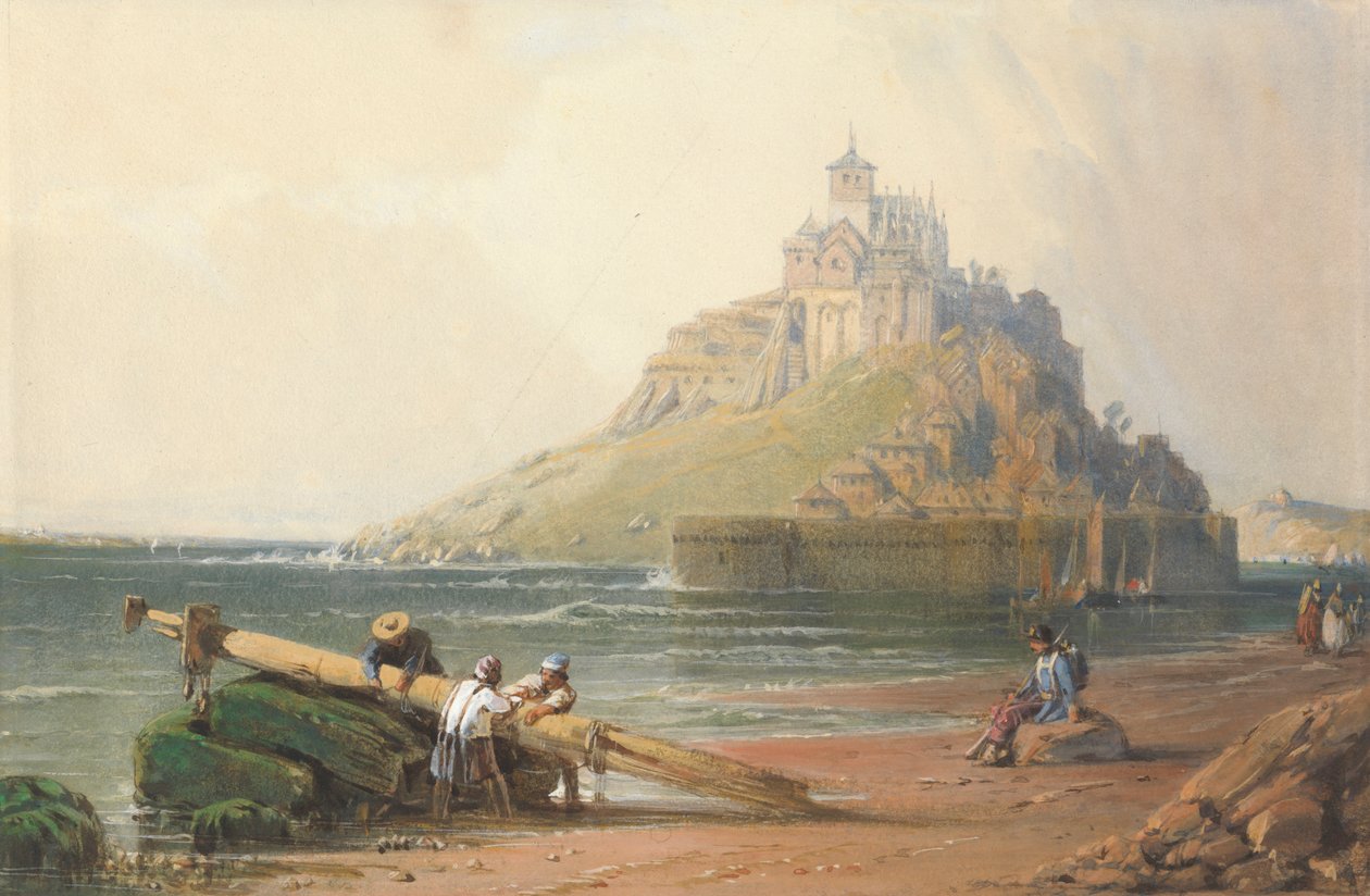 Sahilde Figürlerle St. Michel Dağı'nın Görünümü by William Wyld
