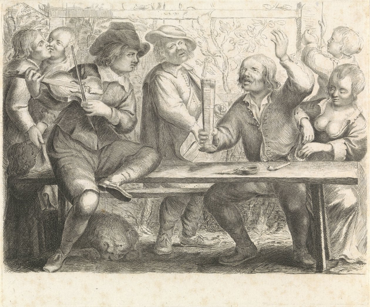 Bir handa müzisyenler ve içici by William Young Ottley