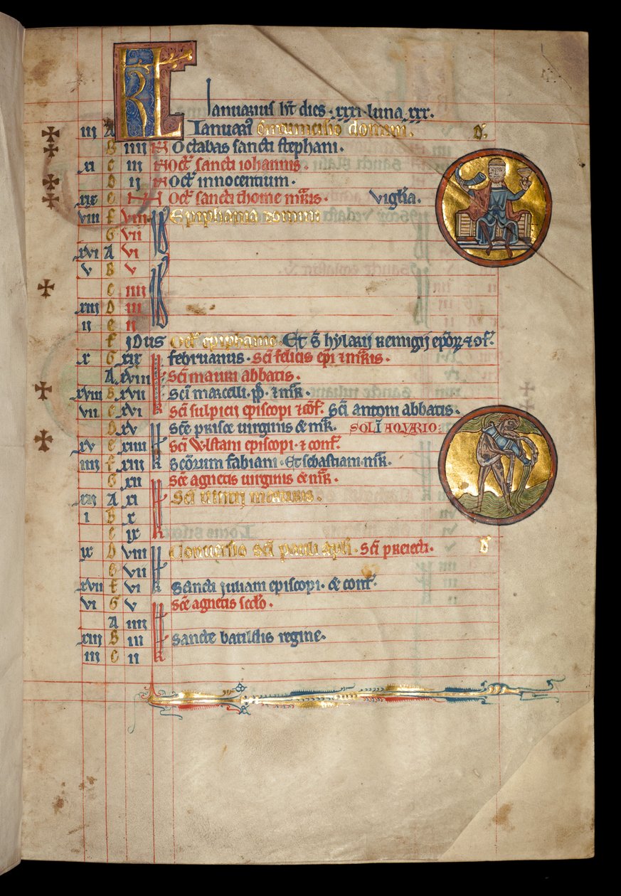 Bayan 322 f.1r Ocak, içki içen üç başlı bir adam, 'De Brailes Psalter'dan bir çizim, yaklaşık 1250 by William de Brailes  