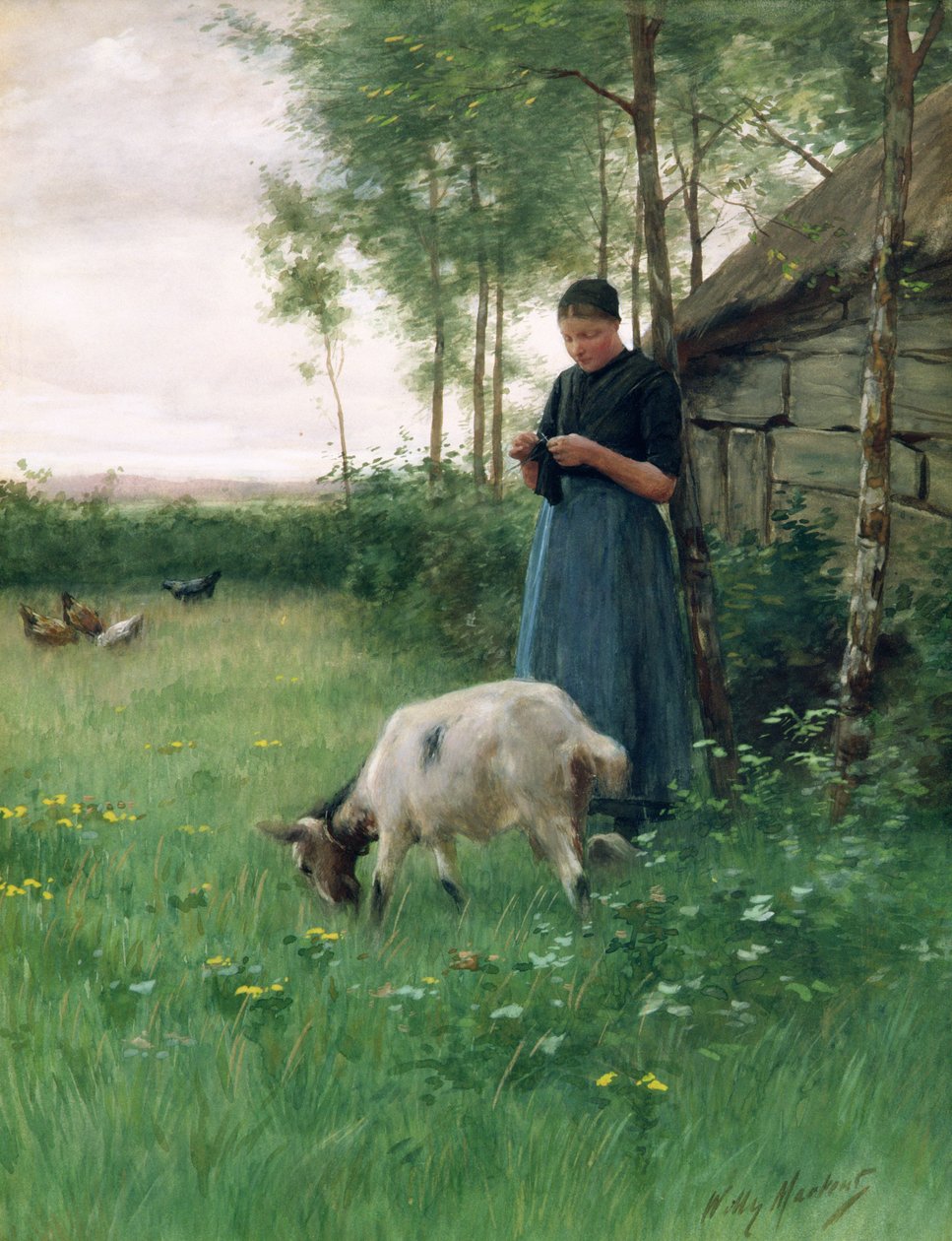 Keçi ve tavuklu Hollandalı bir kız, 1910 dolayları by Willy Martens