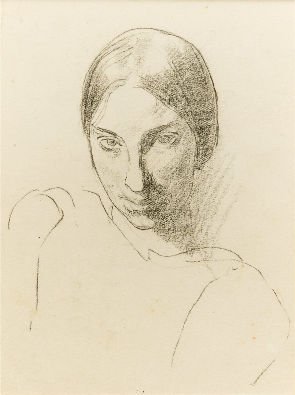 Otoportre, c.1923 (kağıt üzerinde siyah tebeşir) by Winifred Knights