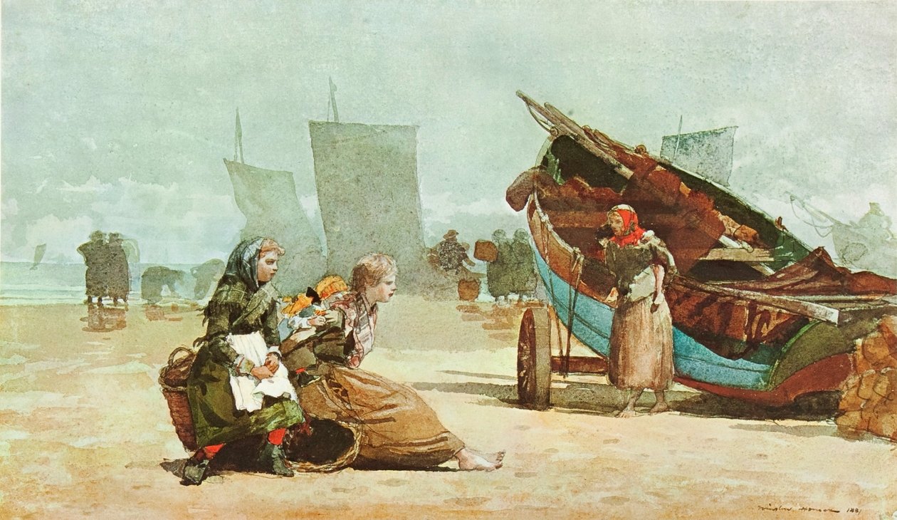 Plaj sahnesi, paltolar by Winslow Homer